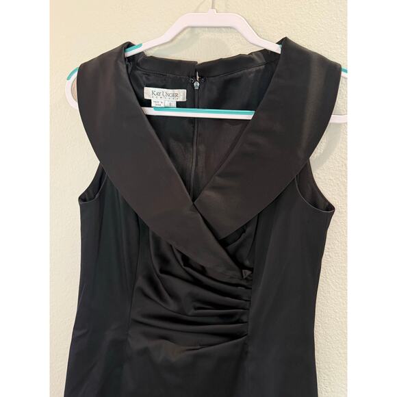Kay Unger Sheath Black Portrait Collar Party Cocktail Sz 8 Sleeveless Dress - Picture 2 of 7